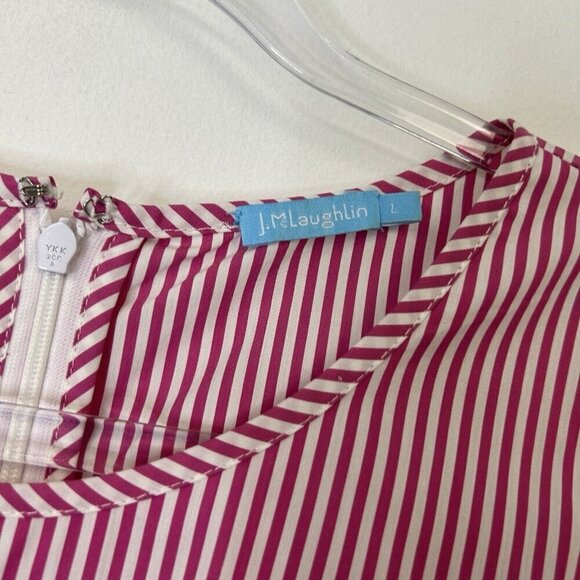 J McLaughlin Cold Shoulder Dress Womens Size Large Pink White Vertical Stripe - Picture 4 of 11